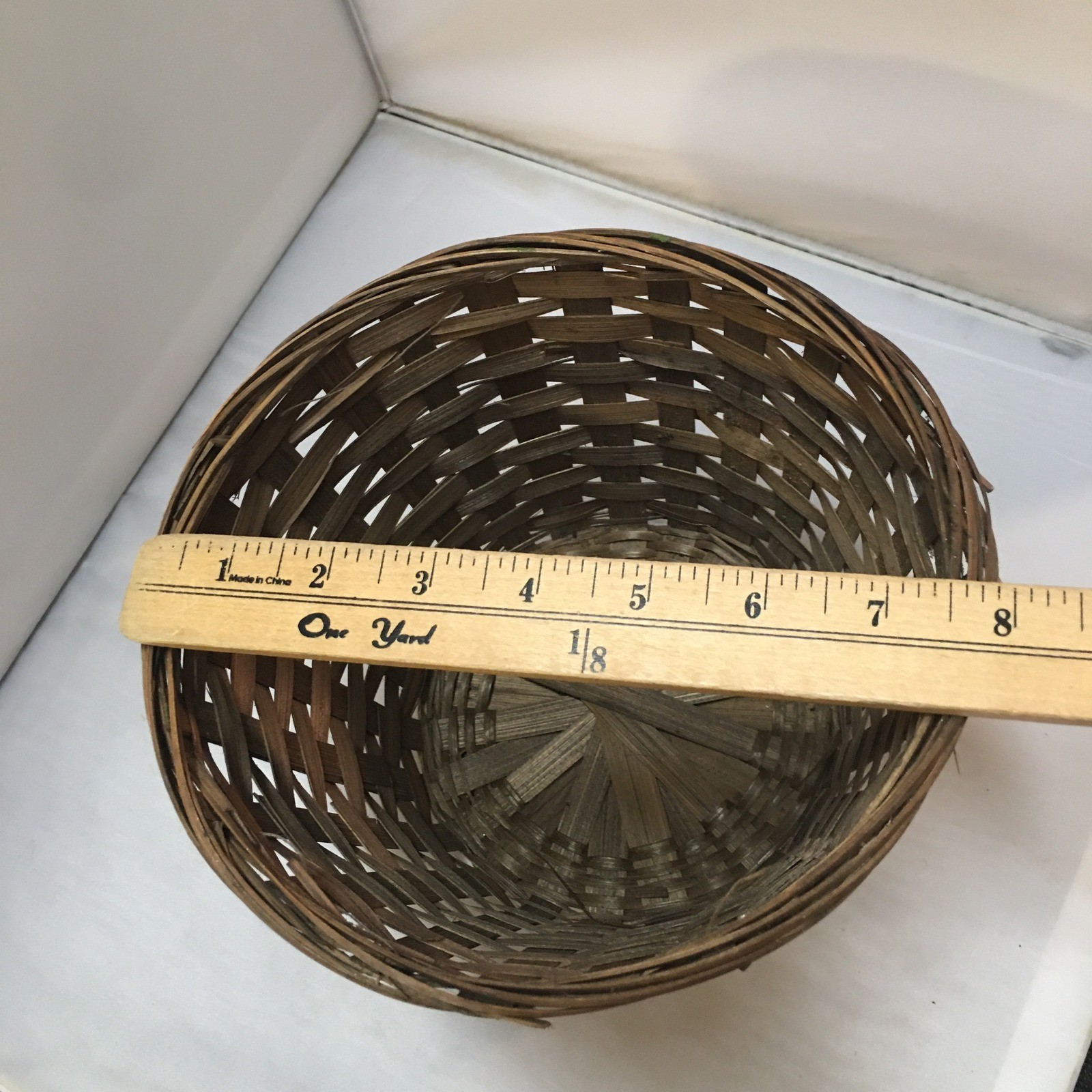 Woven Bamboo Basket Home Decor Brown Rustic Boho Round Waste Bin Farmhouse