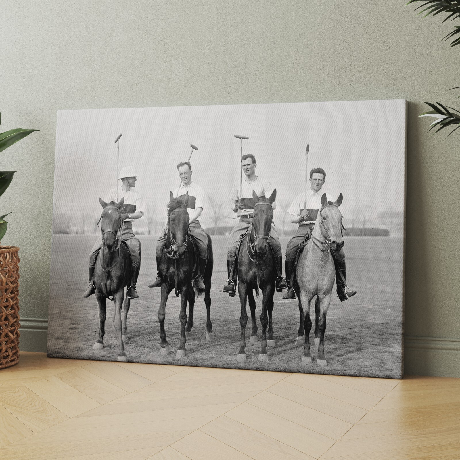Polo Match Men On Horses 1900s Black & White Sports Canvas Wall Art Print
