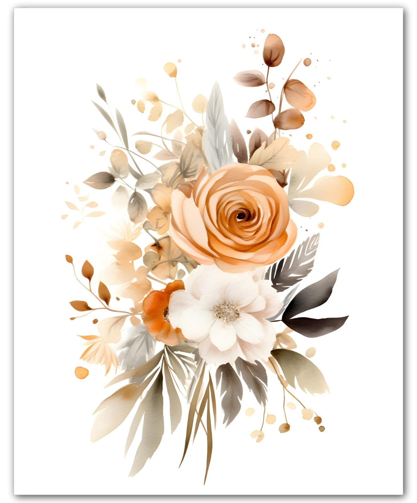 Botanical Peach Rose Bouquet Rose 8×10 Floral Print Wall Art Poster