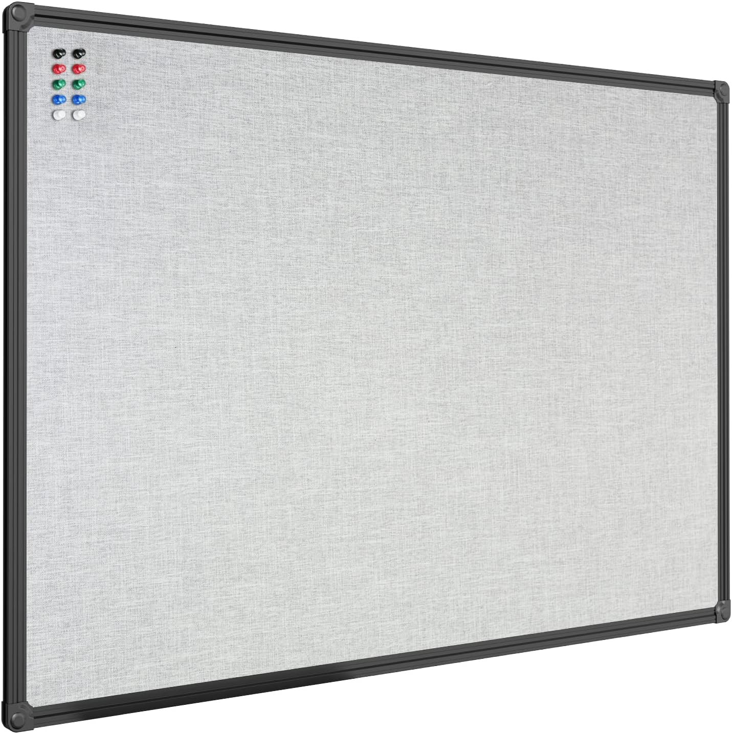 36×24 Grey Linen Cork Board Black Aluminum Frame Wall Pin Board