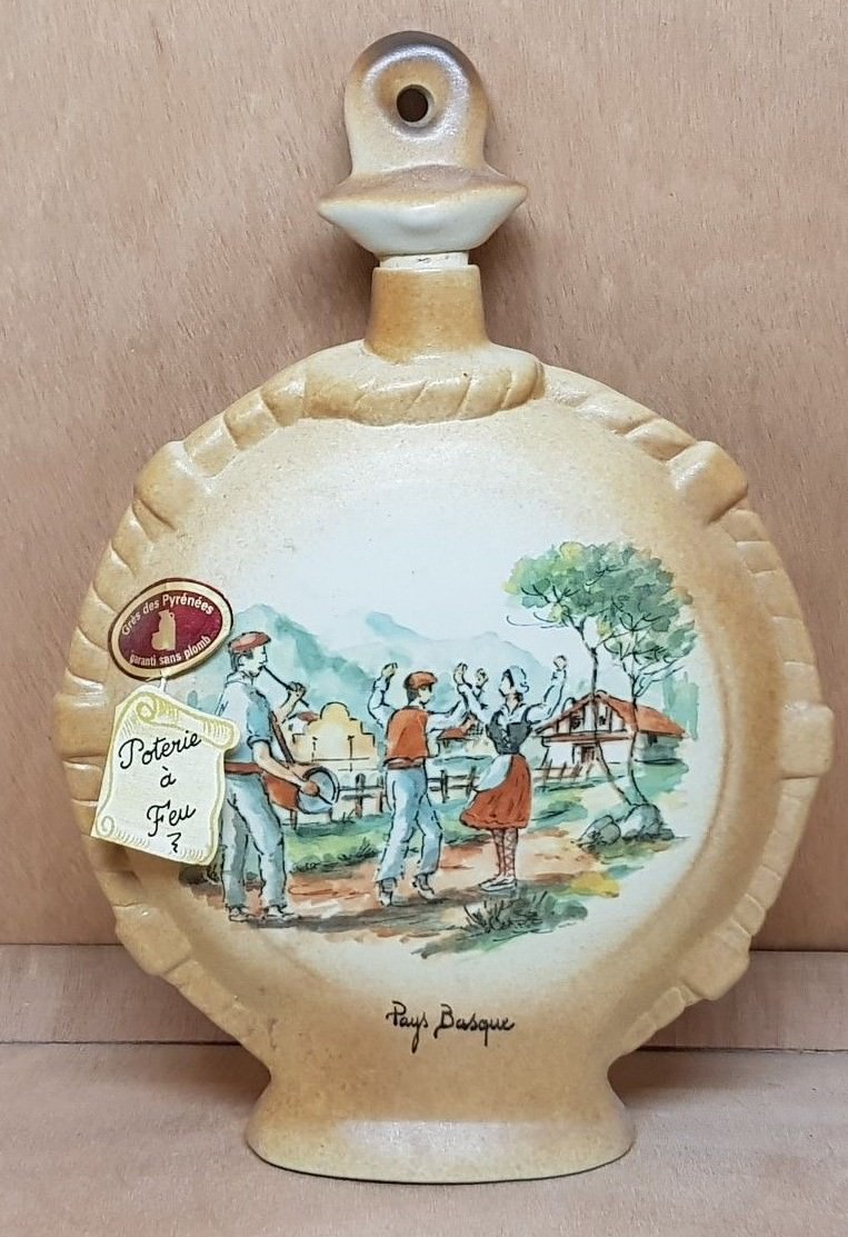 Stoneware Bottle From The Pyrenees Fire Pottery Basque Country Dancer Musician