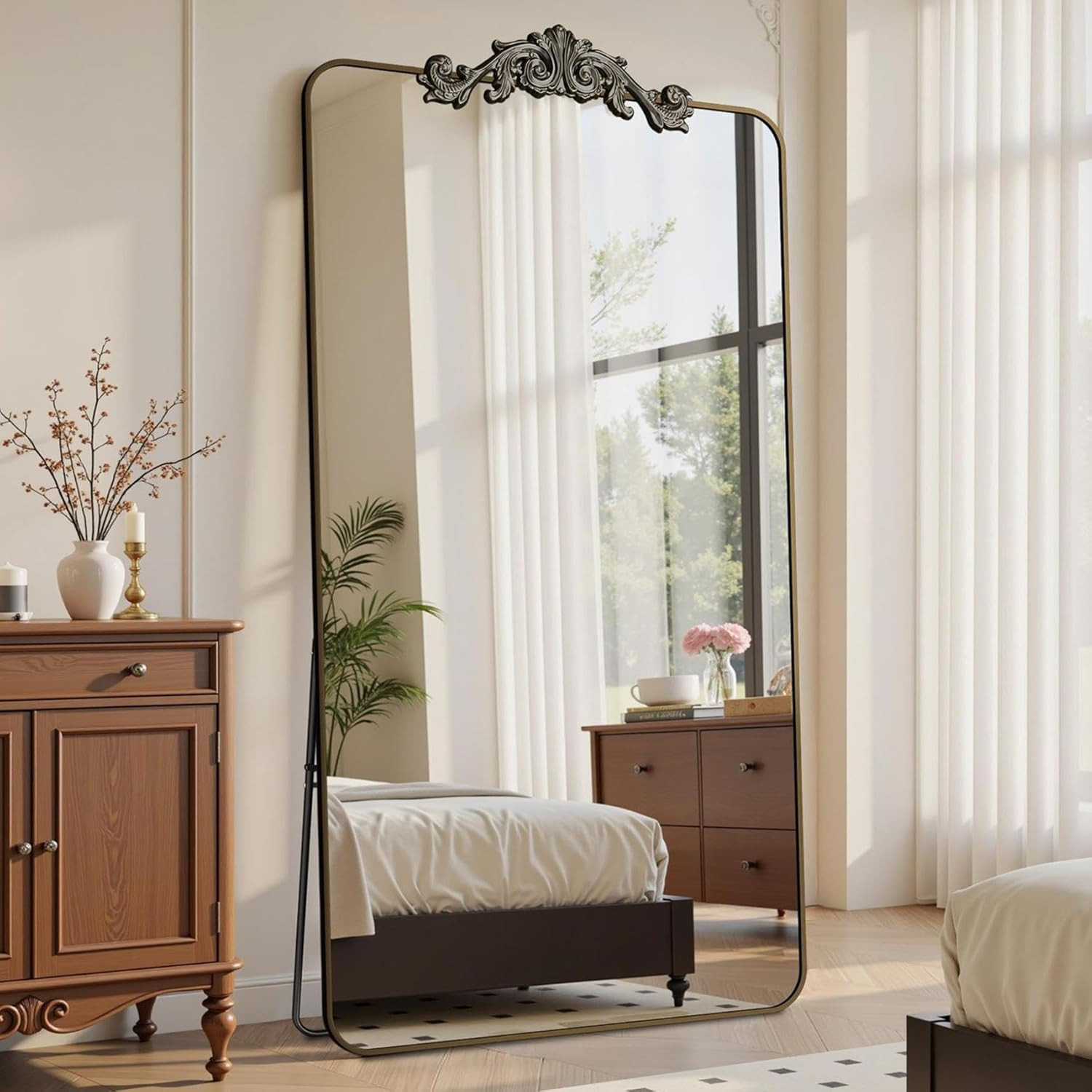Vintage Full Length Mirror, 81&Prime;x41&Prime; Floor Mirror with Carved, Full Body Mirrors