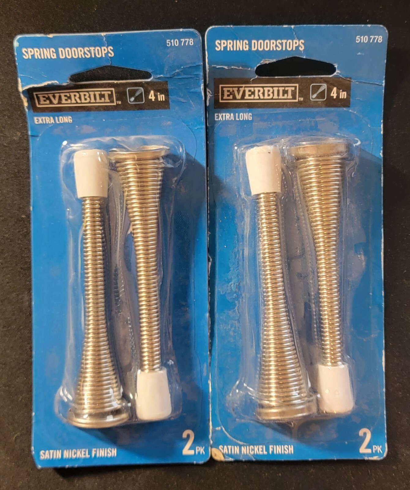 Lot Of 2 Packs EVERBILT Extra Long Spring Doorstops 4in Satin Nickel 510 778
