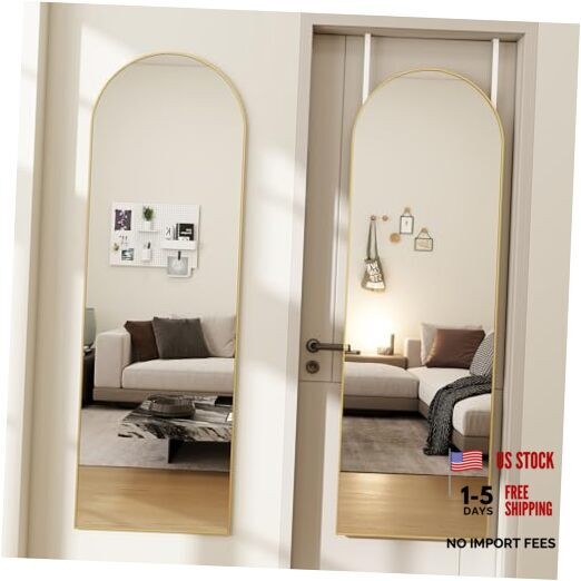 Arched Full Length Door Mirror 14×48, Metal Frame with 48&Prime;L x 14&Prime;W Gold-arched
