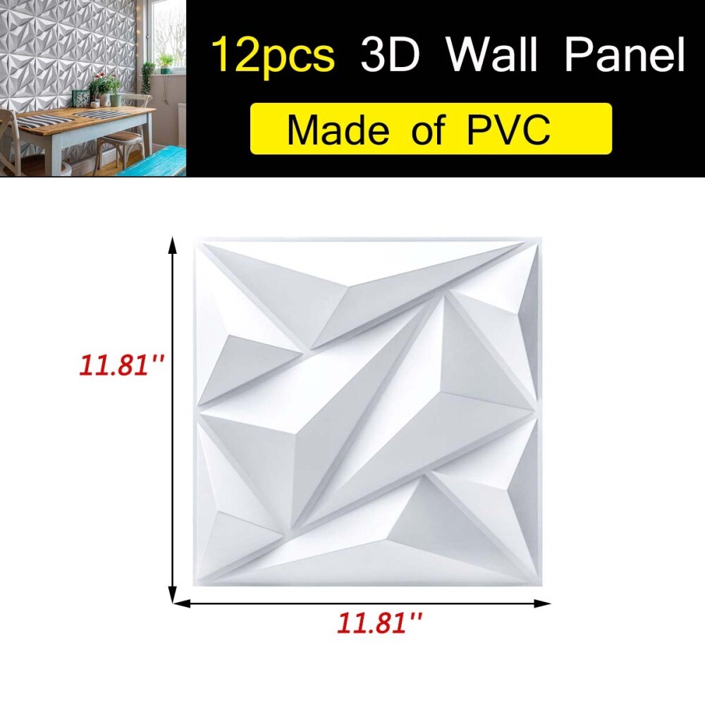 12PCS PVC 3D Wall Panels Decorative White Textured Diamond Design Ceiling 11.8&Prime;