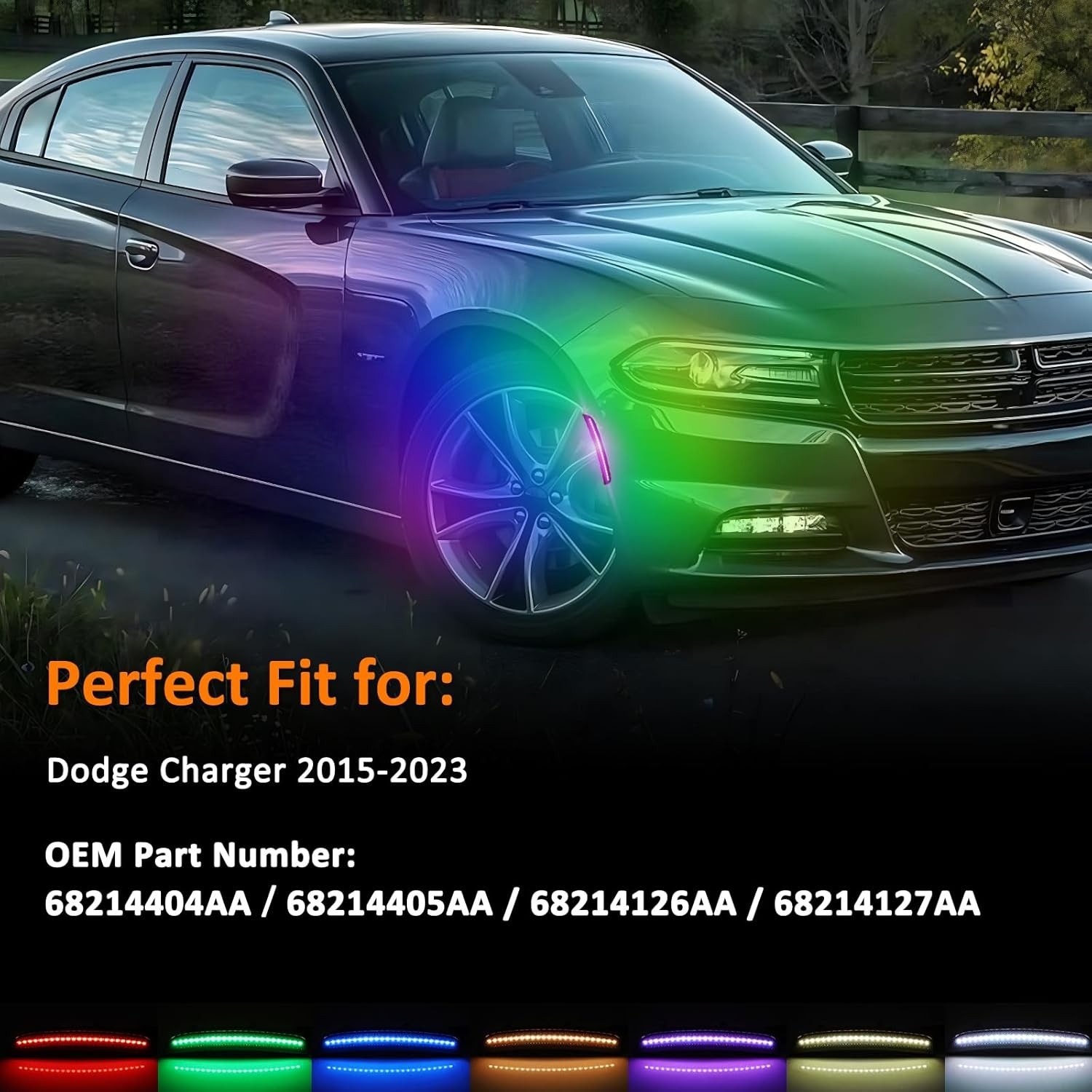 RGB LED Side Marker Lights for Dodge Charger 2015-2023, Front Fender Bumper side