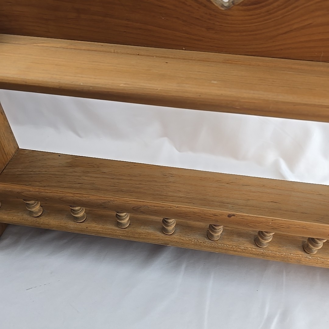 Vtg Handmade Wood Heart Cutout Trinket Shelf Wall Hanging Pegs 26&Prime; Cottagecore