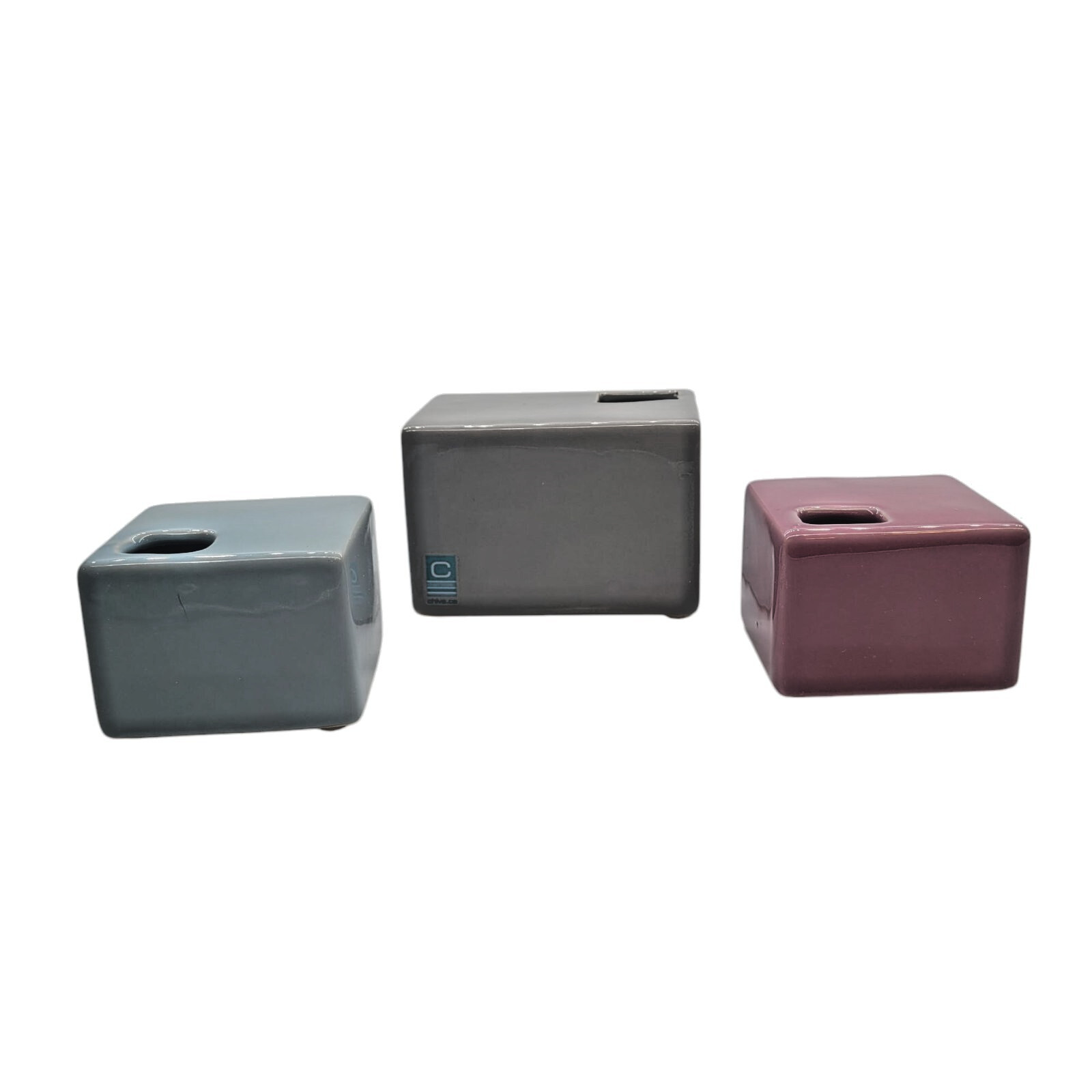 Chive Ceramic Cube Bud Vases Set 3 Modern Minimalist Square Gray Blue Purple