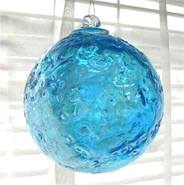 Hanging Glass Ball 4&Prime; Diameter Aqua Crackle (1) HB5-2