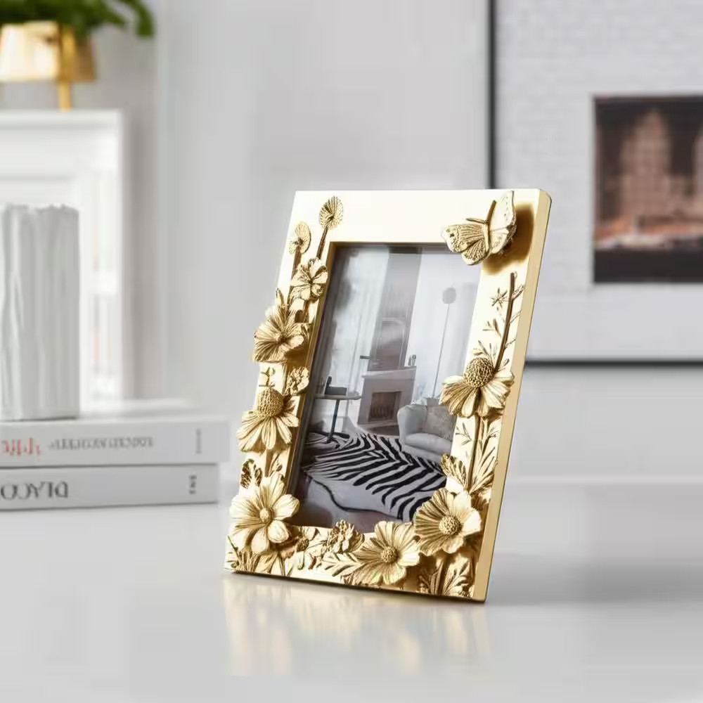 4 In. X 6 In. Gold Resin Spring Time Photo Frame with Butterfly Accent