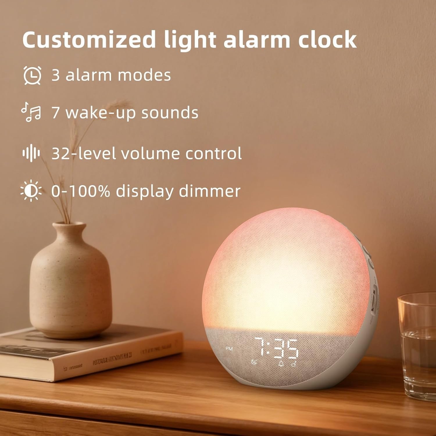 Customizable Wake-Up Alarm Clock with Bluetooth Speaker & Gentle Sound Options