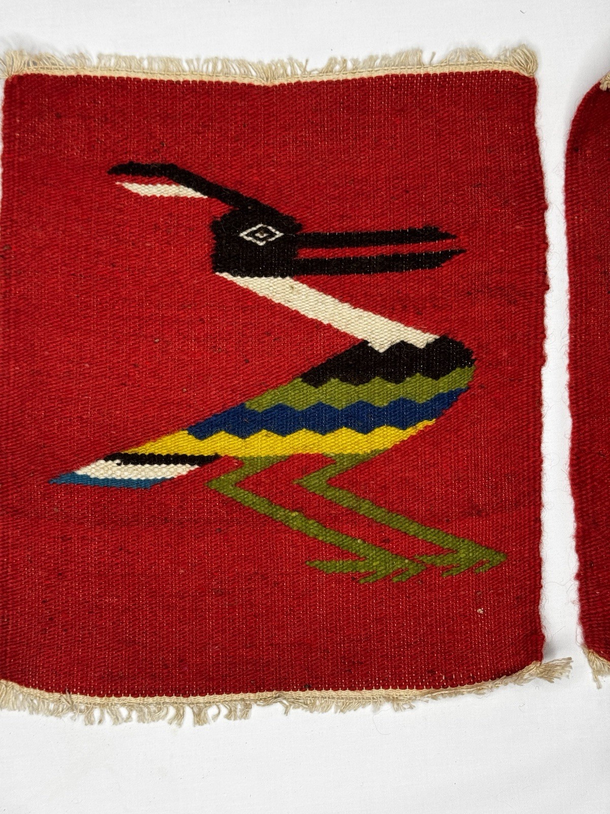 VTG Native Handwoven Wool Bird Tapestry Multicolor Feathered Folk Art Textile