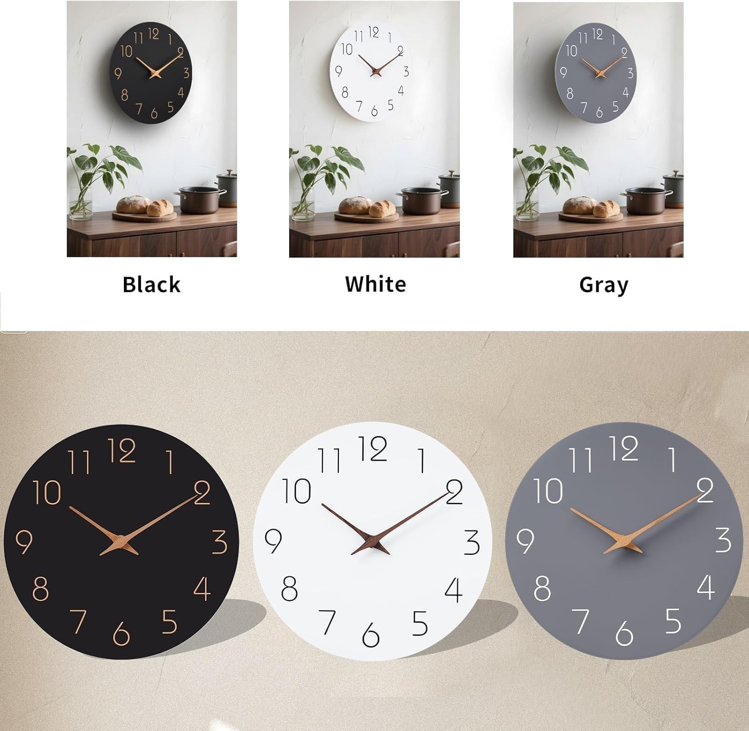 12-Inch Silent Wall Clock – Modern Battery Operated Wooden Design for Any Room