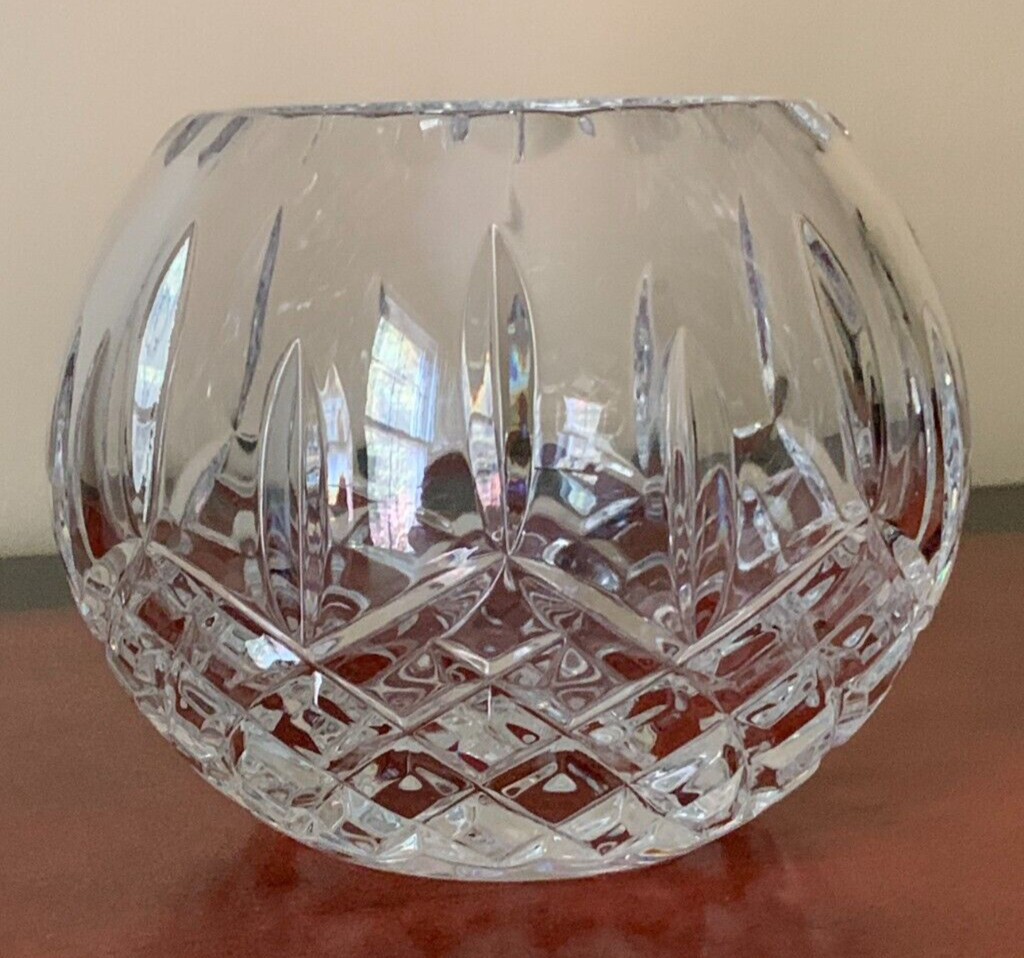 Barski Hand Cut Crystal Rose Bowl European Plaza Design 5 inch diam