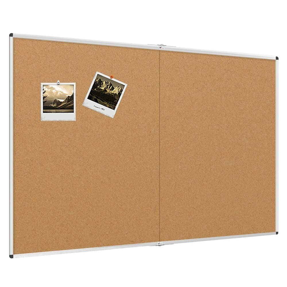 VIZ-PRO Large Cork Bulletin Board/Foldable Noticeboard 60 X 36&Prime; Aluminium Frame