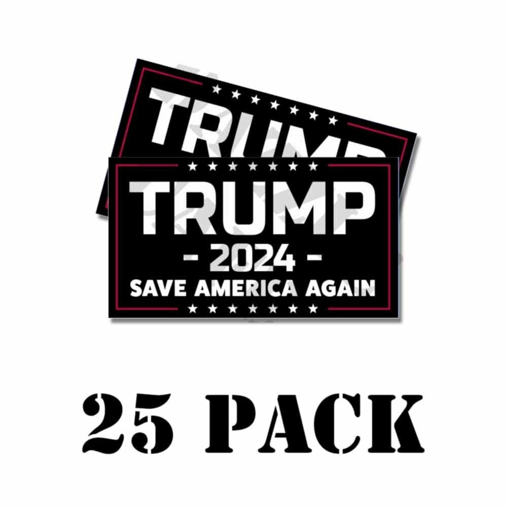 TRUMP 2024 Save America Again Decals BLACK Bulk 25 Stickers – 5.5 inch