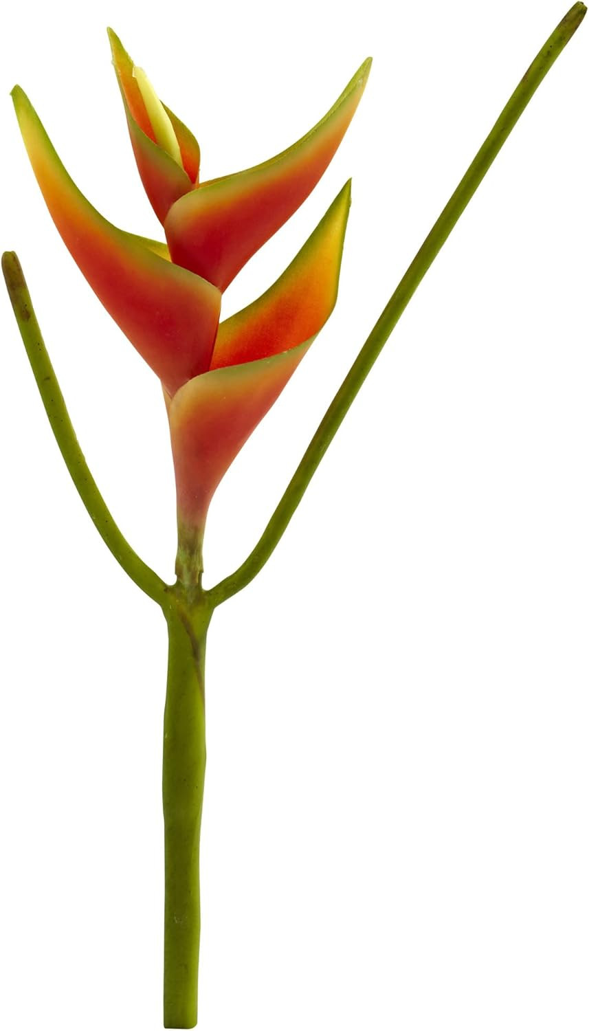 14’’ Mini Heliconia Flower (Set of 6) Artificial Plant, Orange, 5 Count