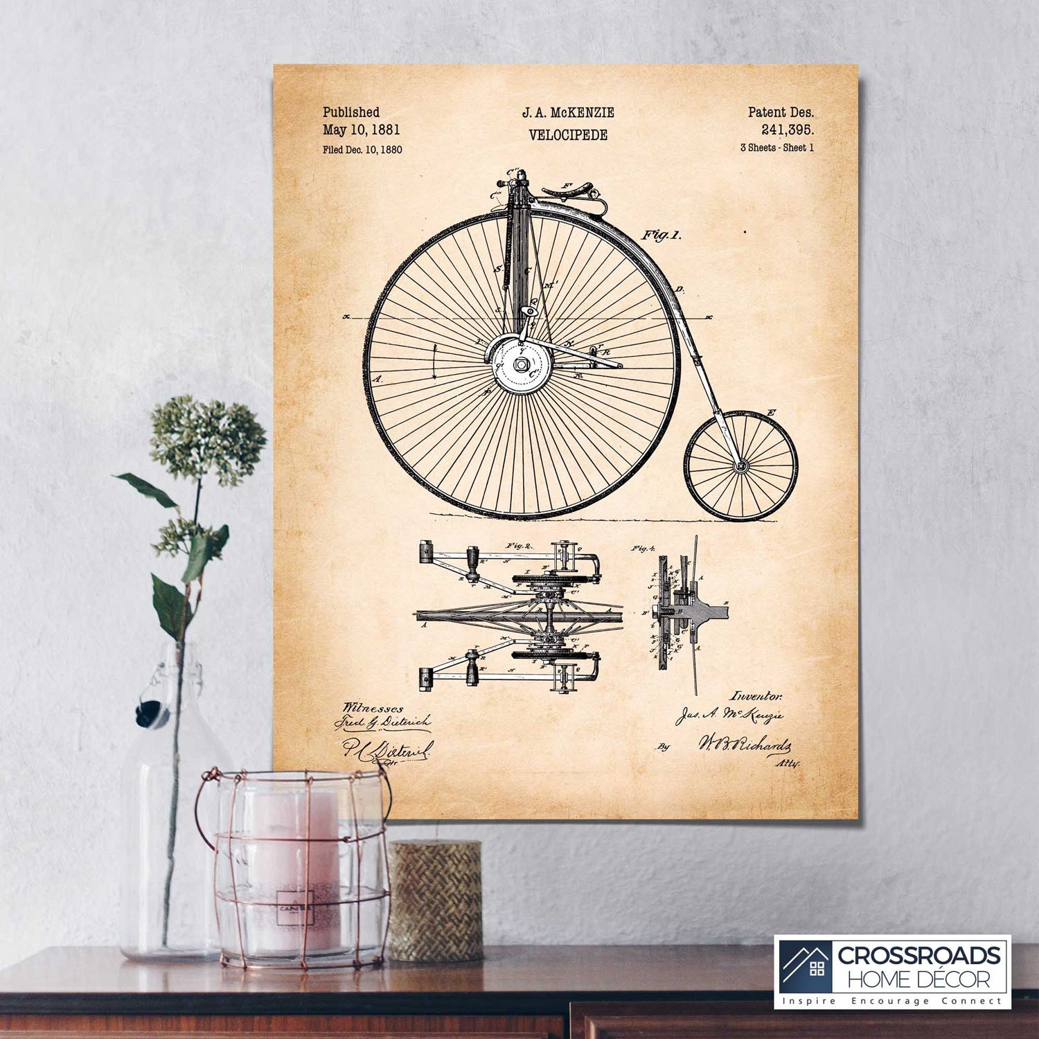 Bicycle Gifts, Velocipede Bike Patent Poster Print,Ready To Hang No Frame Poster