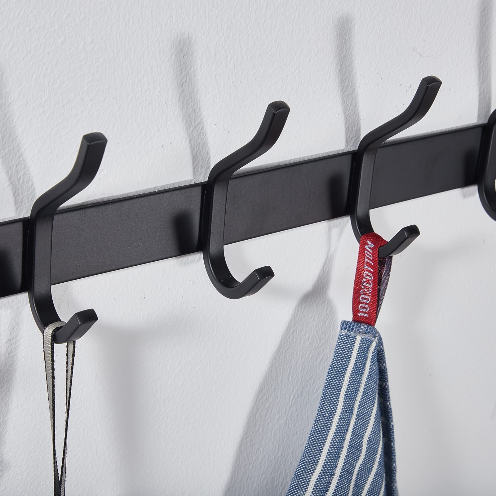 Black Wall Hooks, 12 Inch Coat Rack Wall Mount with 4 Hooks, Wall Hooks Heavy…