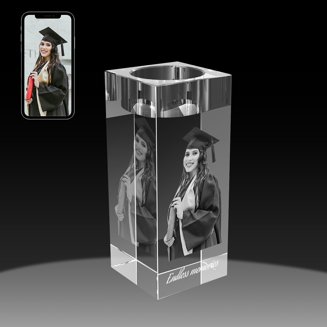 3D Crystal Candle Holder, Unique Birthday Anniversary Wedding 3D Photo Gifts