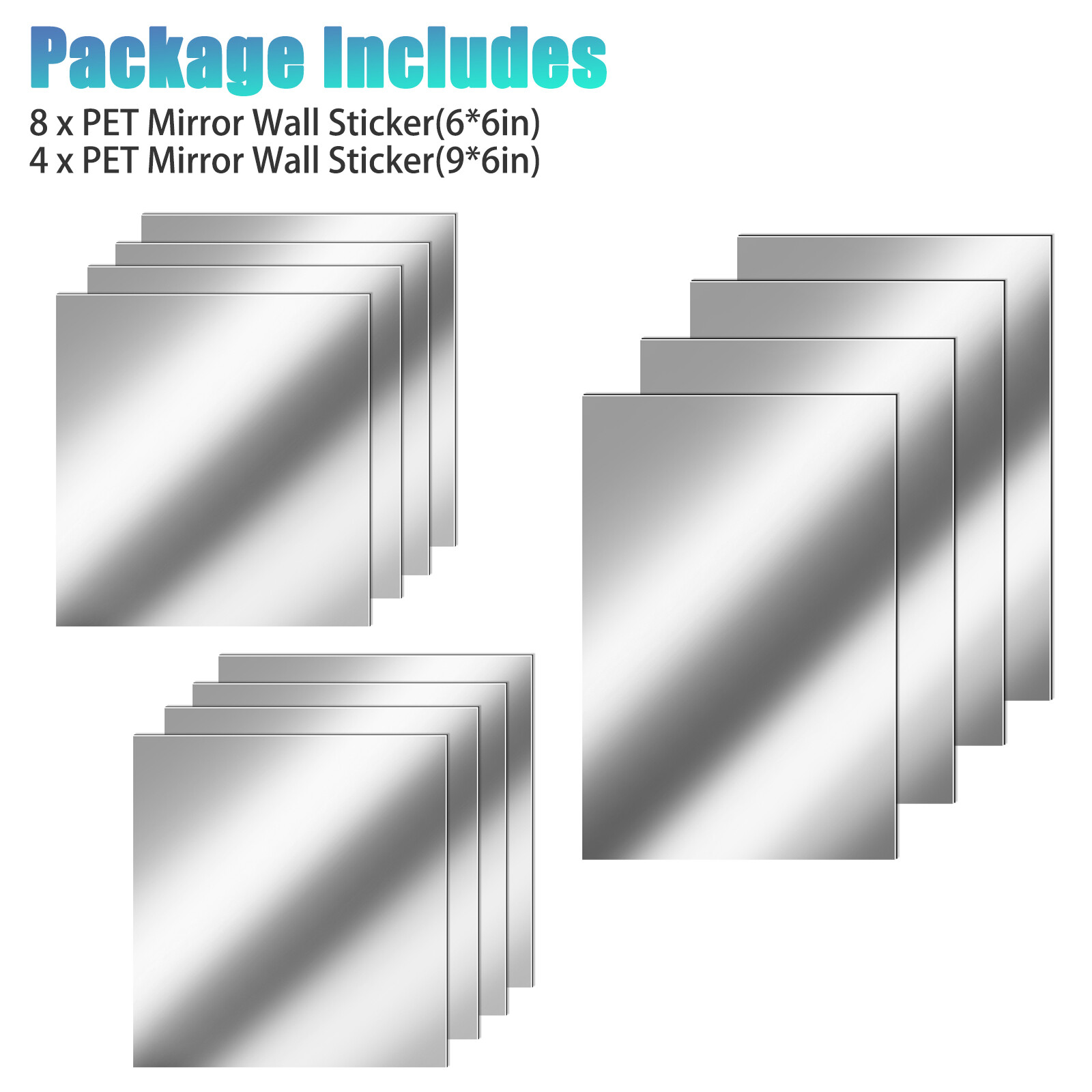 12PCS Self Adhesive Mirror Reflective Wall Sticker Film Paper Home Kitchen Decor