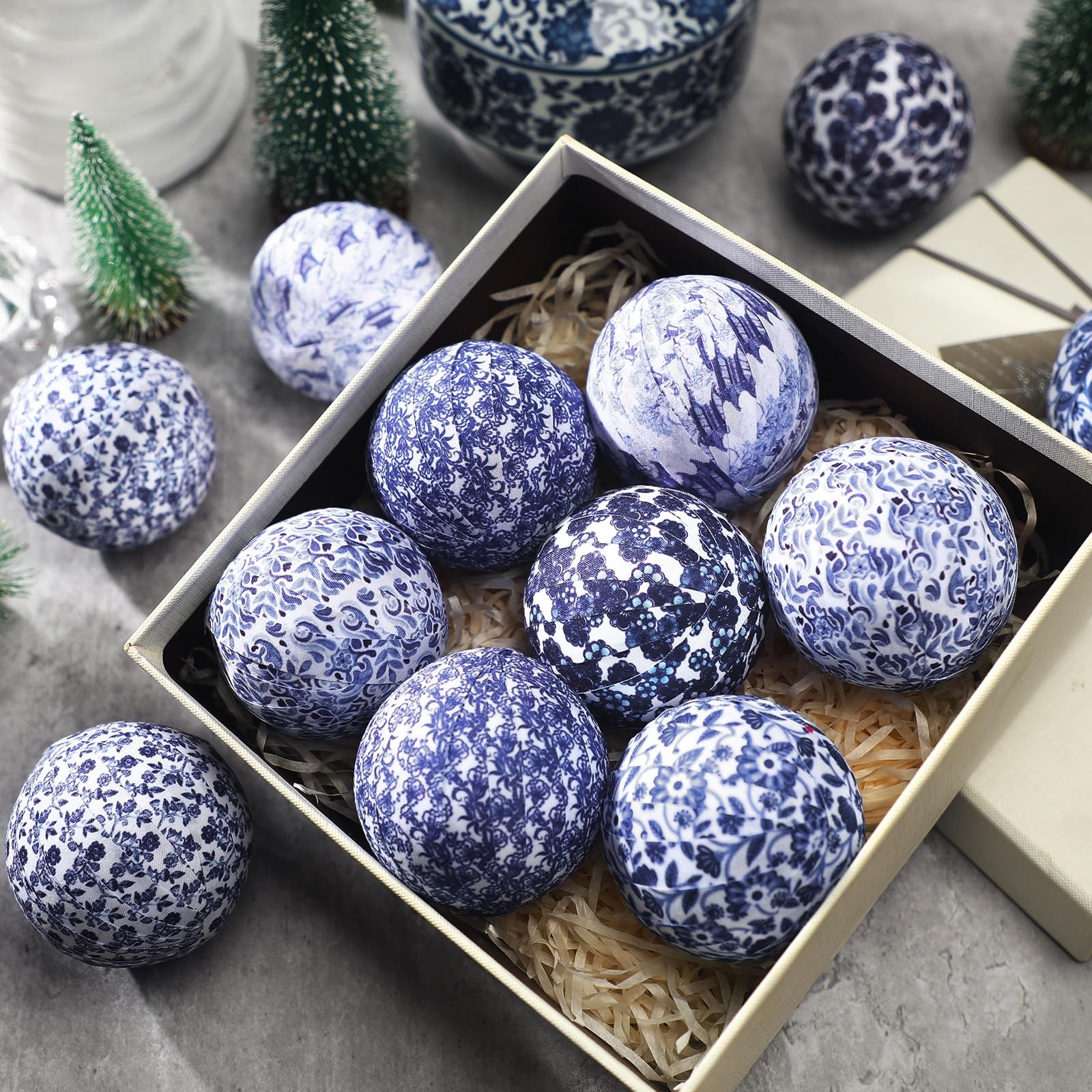 Porcelain Blue and White Decorative Balls Chinoiserie Balls for Centerpiece