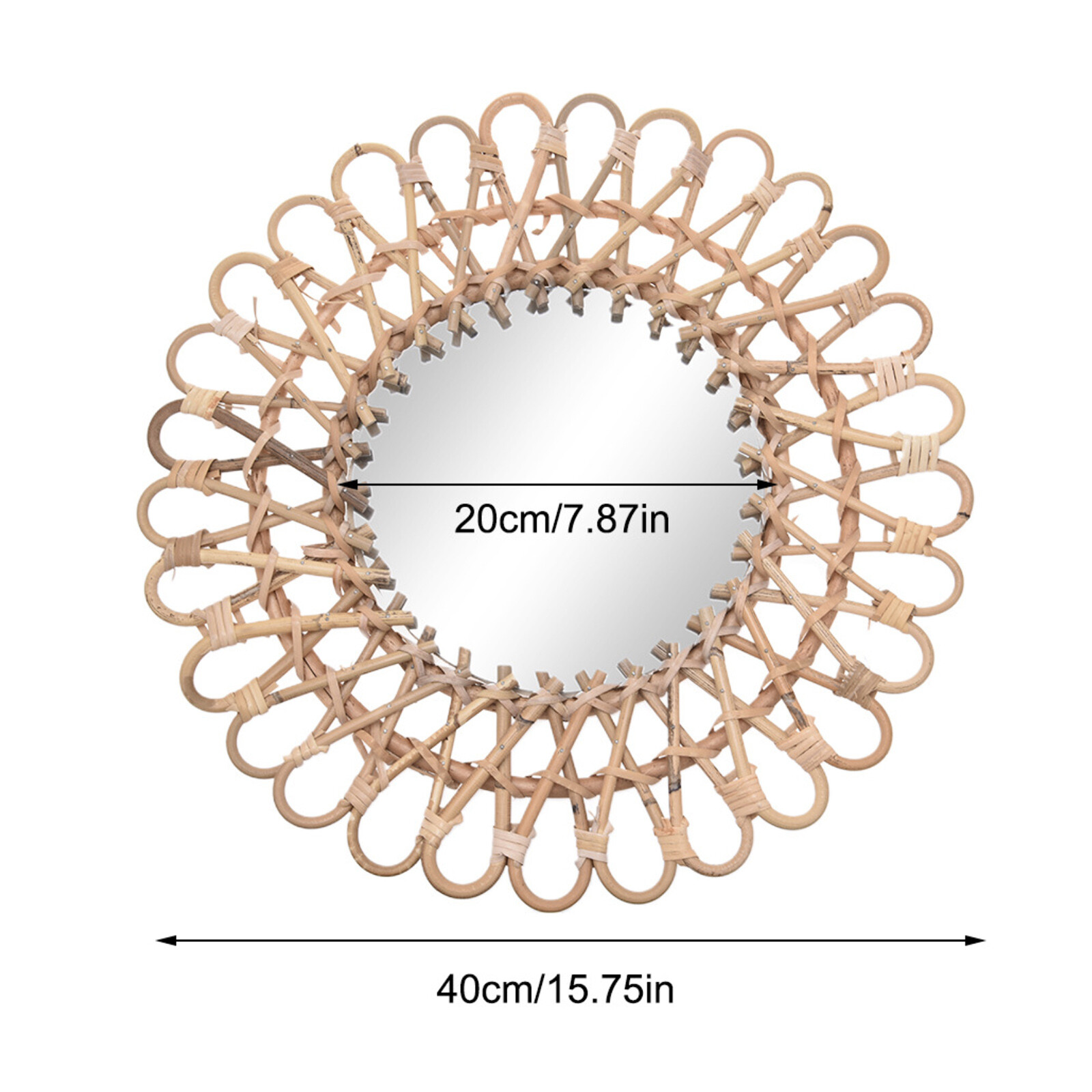 Nordic Design Rattan Mirrors Round Wicker Wall Mounted Mirror for Home Bathroom