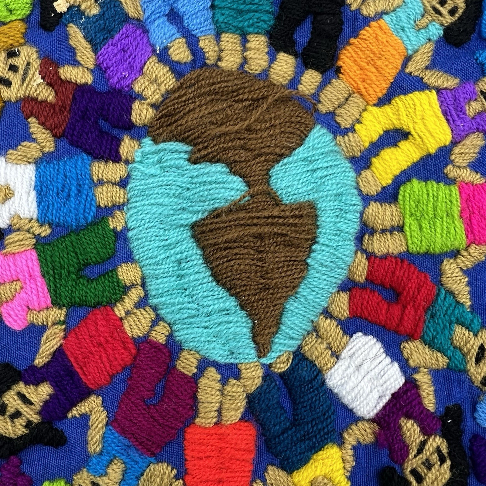 Hand Embroidered Tapestry Unknown Origin Bright and Colorful 15.5 x 15