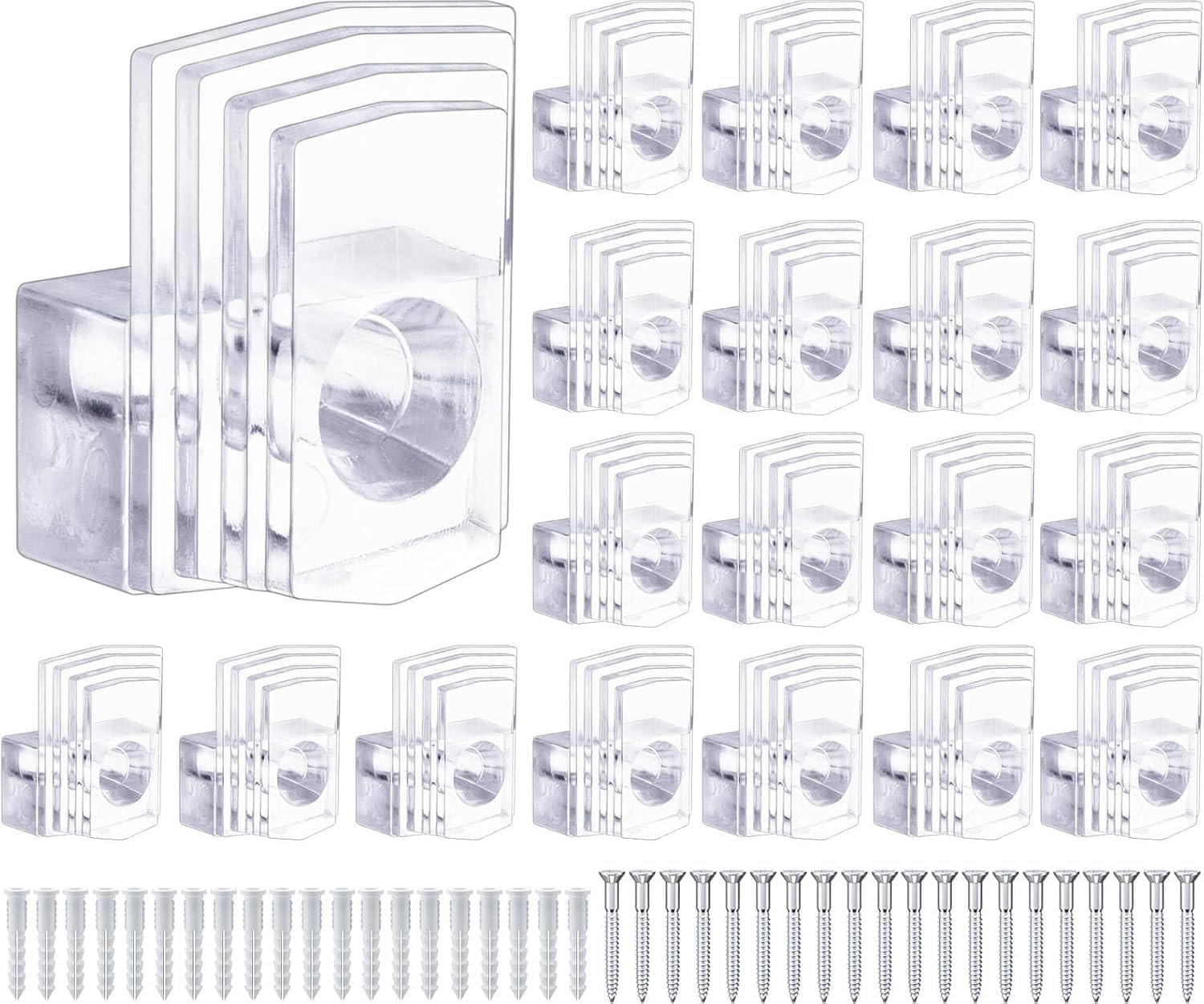 Clear Plastic Mirror Holder Clips with Screws Kit for Wall Mounting