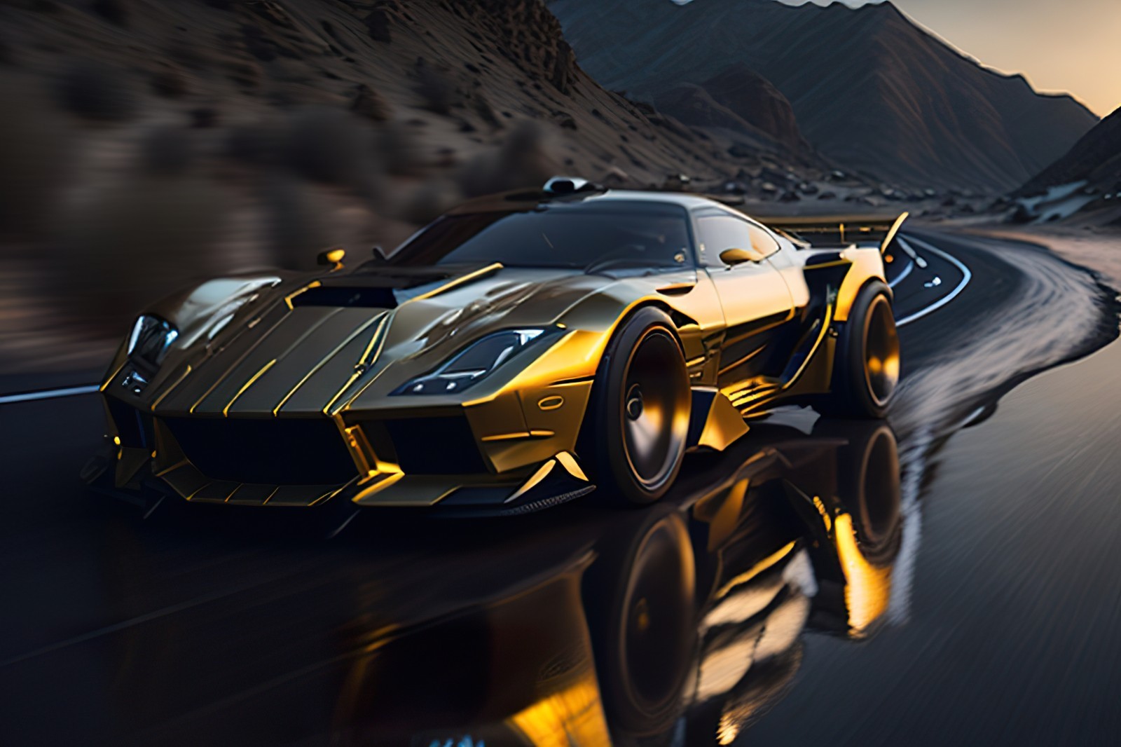 Golden Super Sports Car Poster A4/A3 Choose size Semi-Gloss poster only