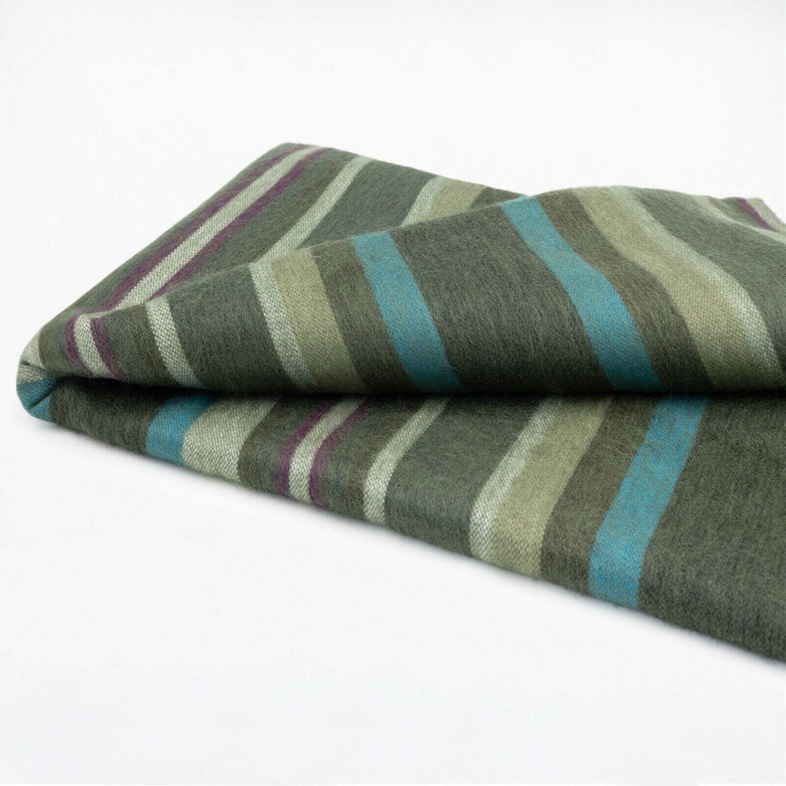 SOFT & WARM STRIPED ALPACA LLAMA WOOL BLANKET QUEEN BED SOFA OLIVE GREEN