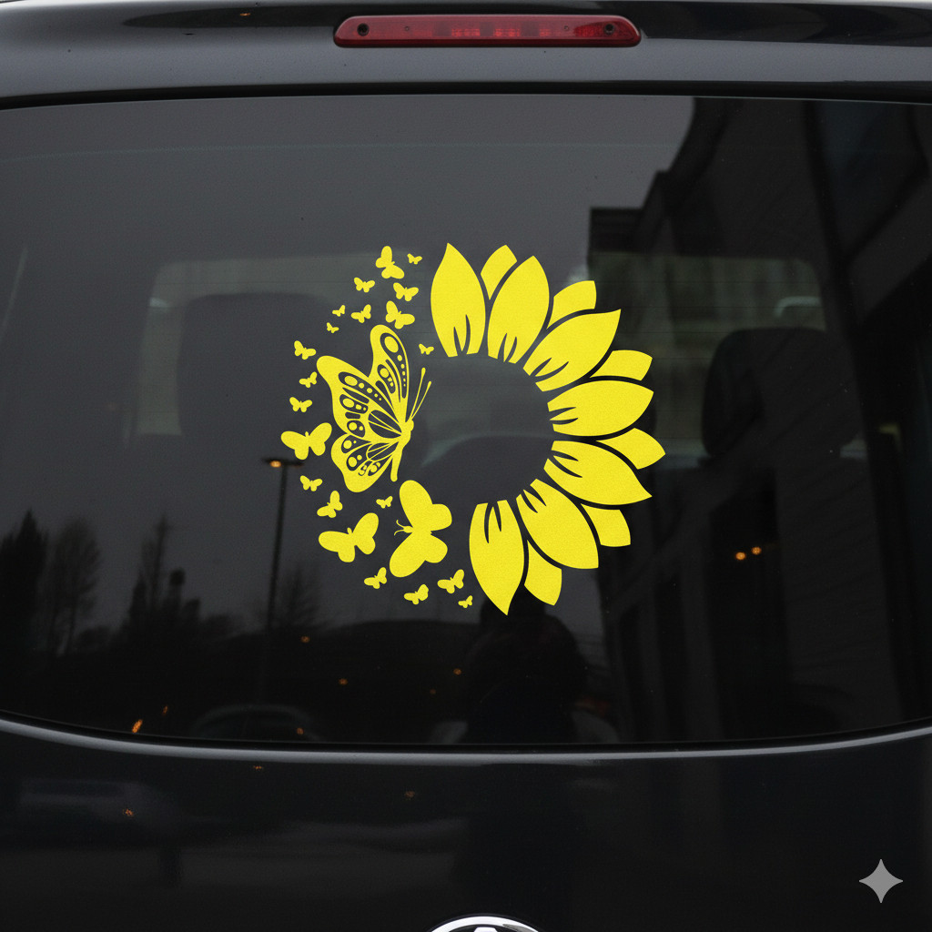Sunflower Butterfly Decal 5×5&Prime; – Dreamer Nature Vinyl Sticker for Car or Laptop