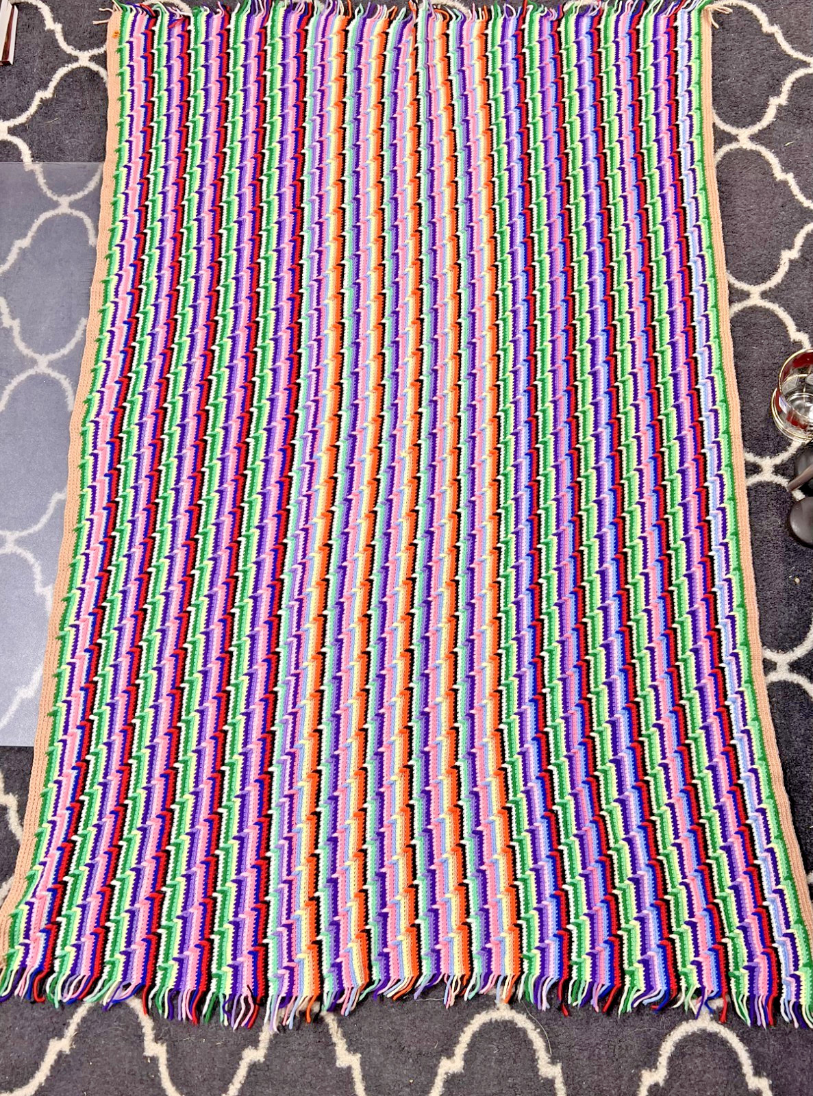 Vintage Handmade Multi Color Retro Stripe Crochet Afghan Throw Blanket 79 « x 50 »