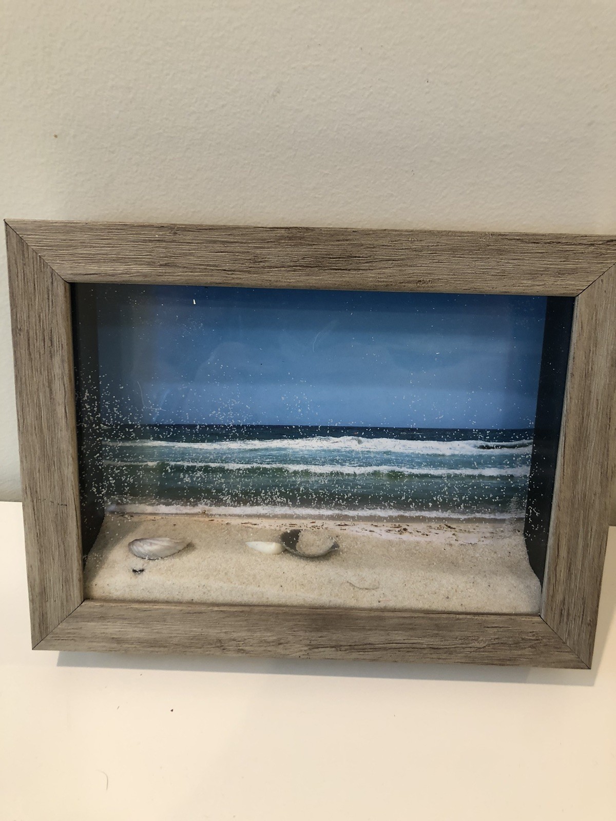 FRAMED NAUTICAL 3D SHADOW BOX Wall Art Shells Sand Inside