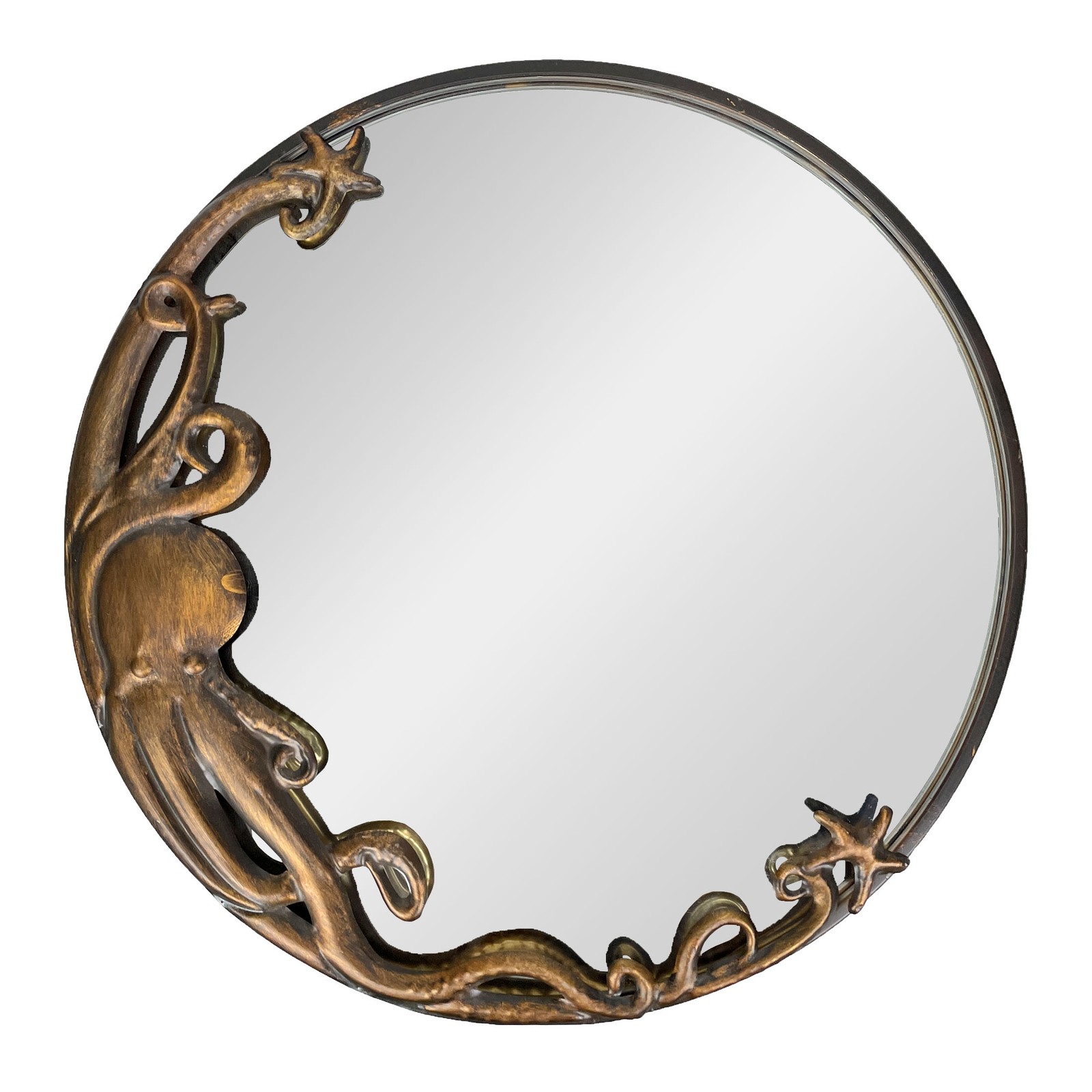Bronze Octopus Wall Mirror – 20-Inch Decorative Accent for Nautical Home Decor