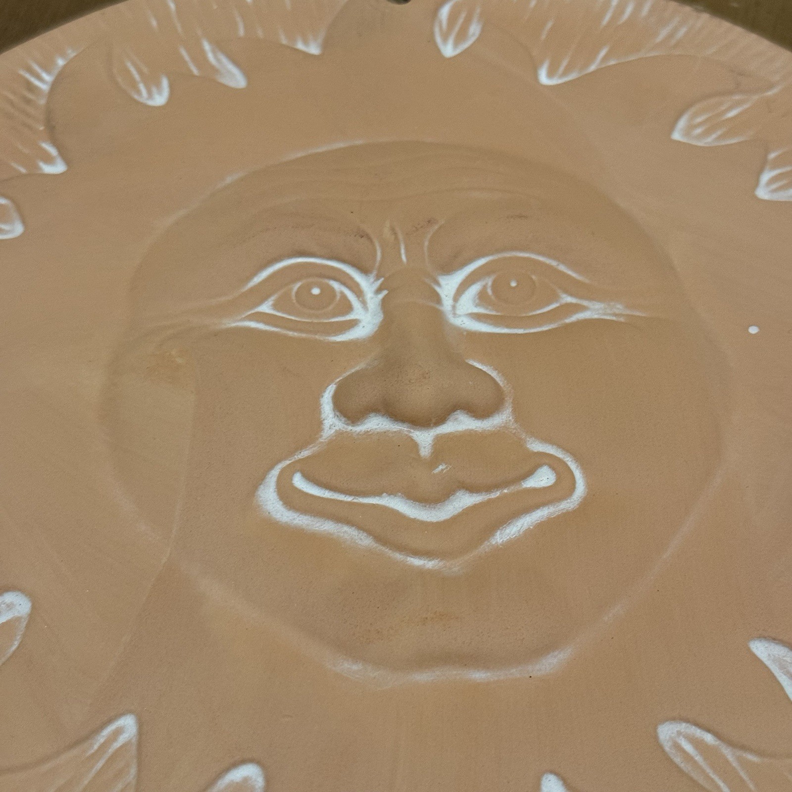 Terracotta Celestial Sun Face Art Indoor Outdoor Wall Hanging 90s 3D Pottery Vtg