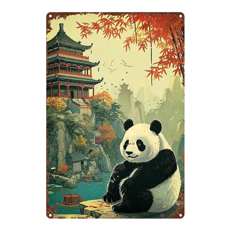 Japanese Panda Metal Sign 8×12 Inches Iron Wall Art