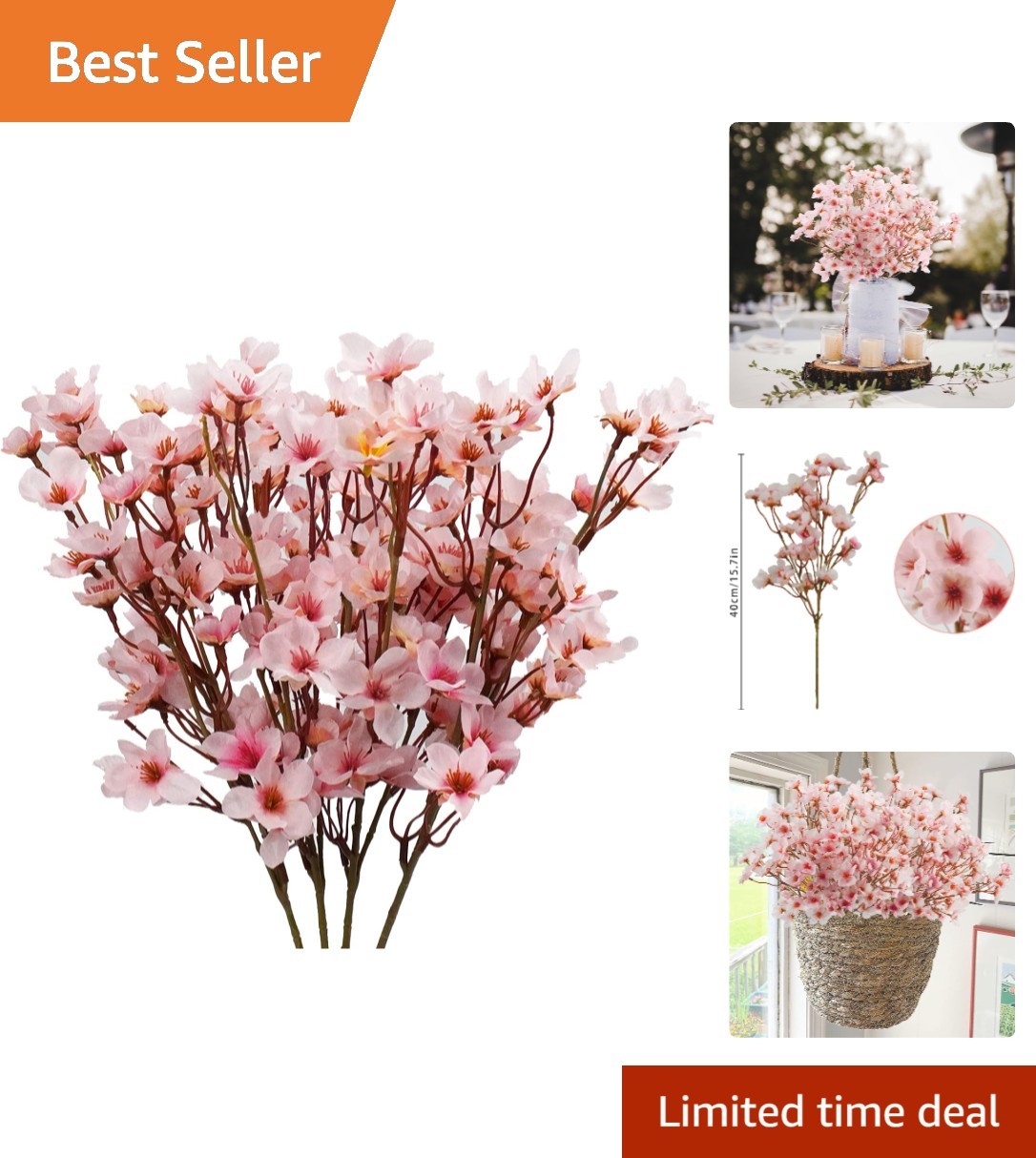 Graceful 4-Pcs Artificial Cherry Blossom Bouquet – Perfect for Events & Parties