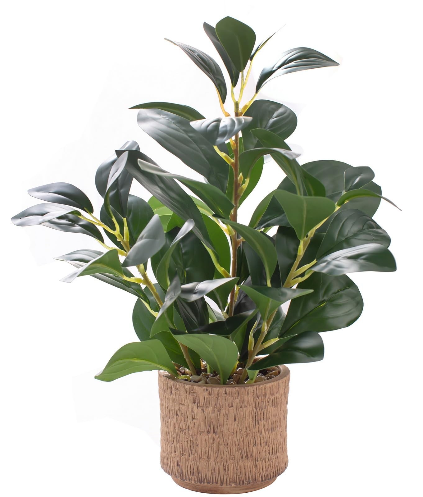 Ewtogift 12.6&Prime; Fake Plants in Brown Ceramic Vase Realistic Ficus Leaf Faux Pl…