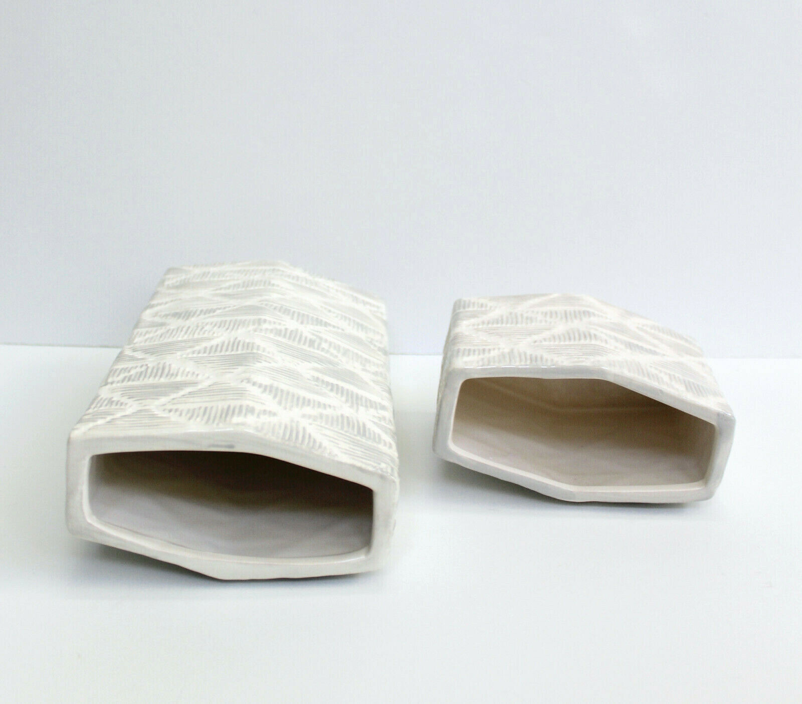 Nate Berkus Etched Ceramic Decorative Vase Set of 2 White & Gray NEW
