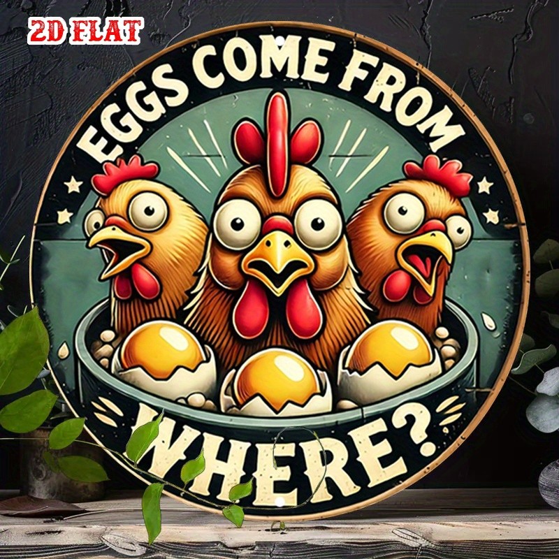 Aluminum Sign One Piece Featuring Question Mark Round Chickens 8 Inch