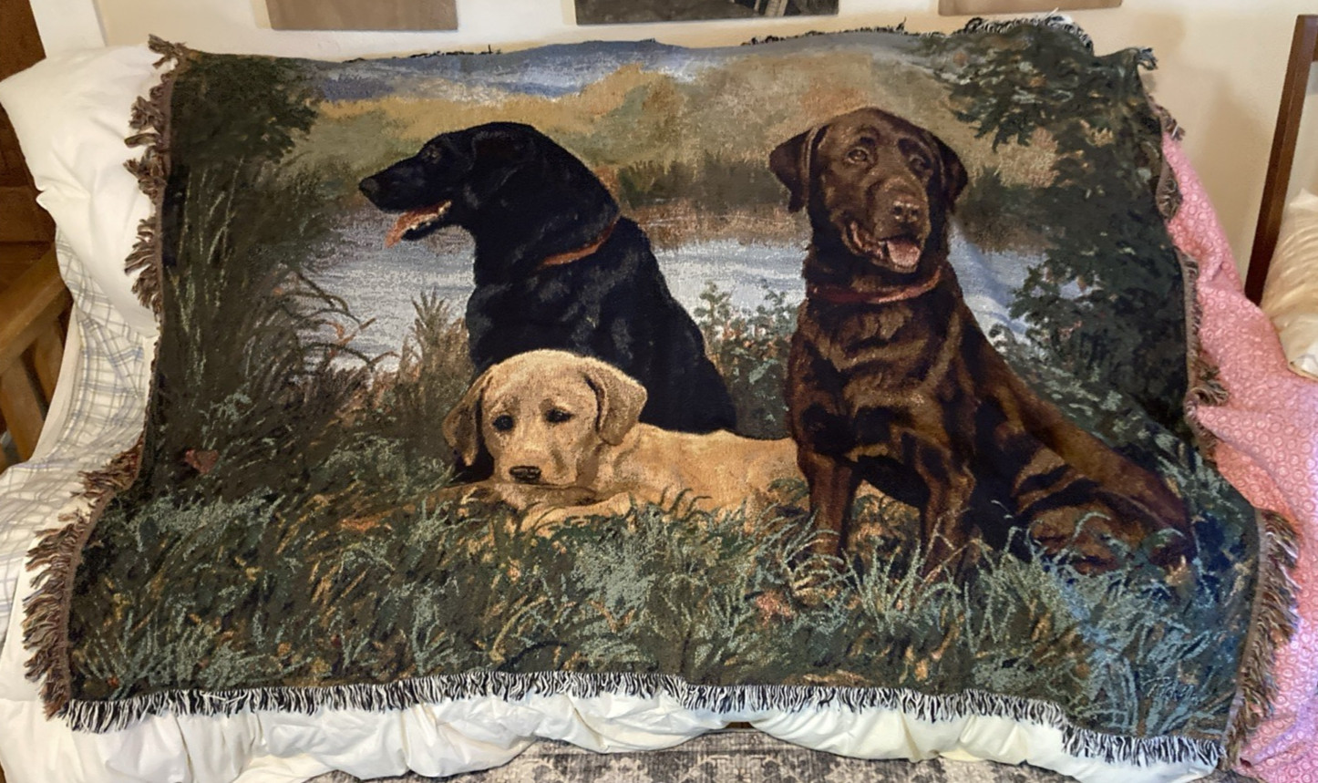 Field of Dreams Labrador Trio Chocolate Yellow Black Lab Tapestry Throw 64 x 48