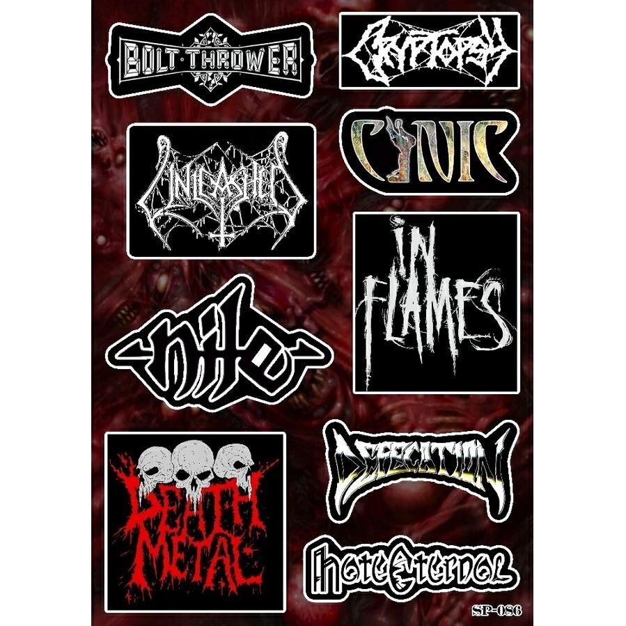 Death Metal Sticker Pack | Nile In Flames Cryptopsy Unleashed Cynic Band Logo