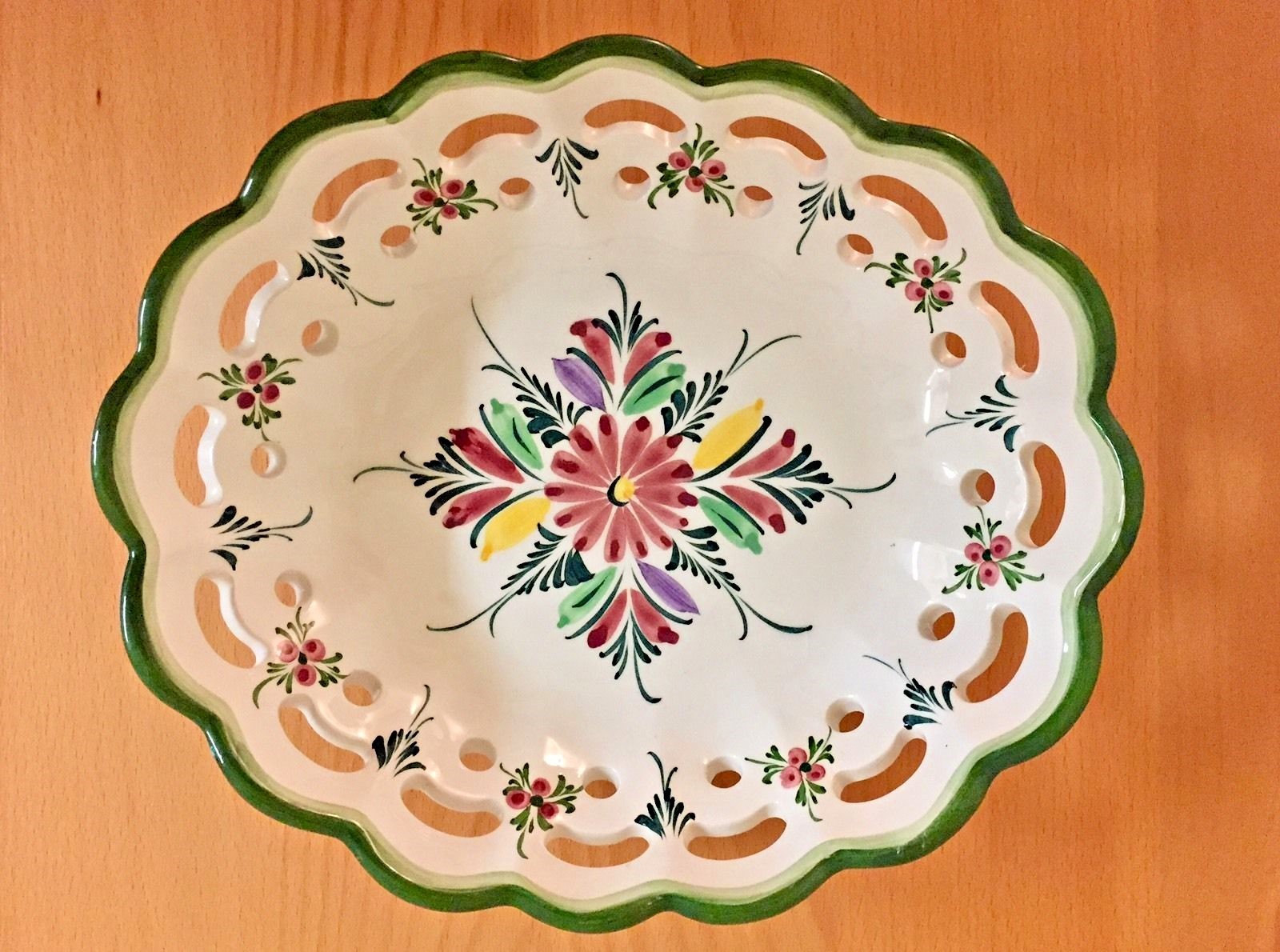 Vintage Hand painted floral oval decor Ceramic Bowl.