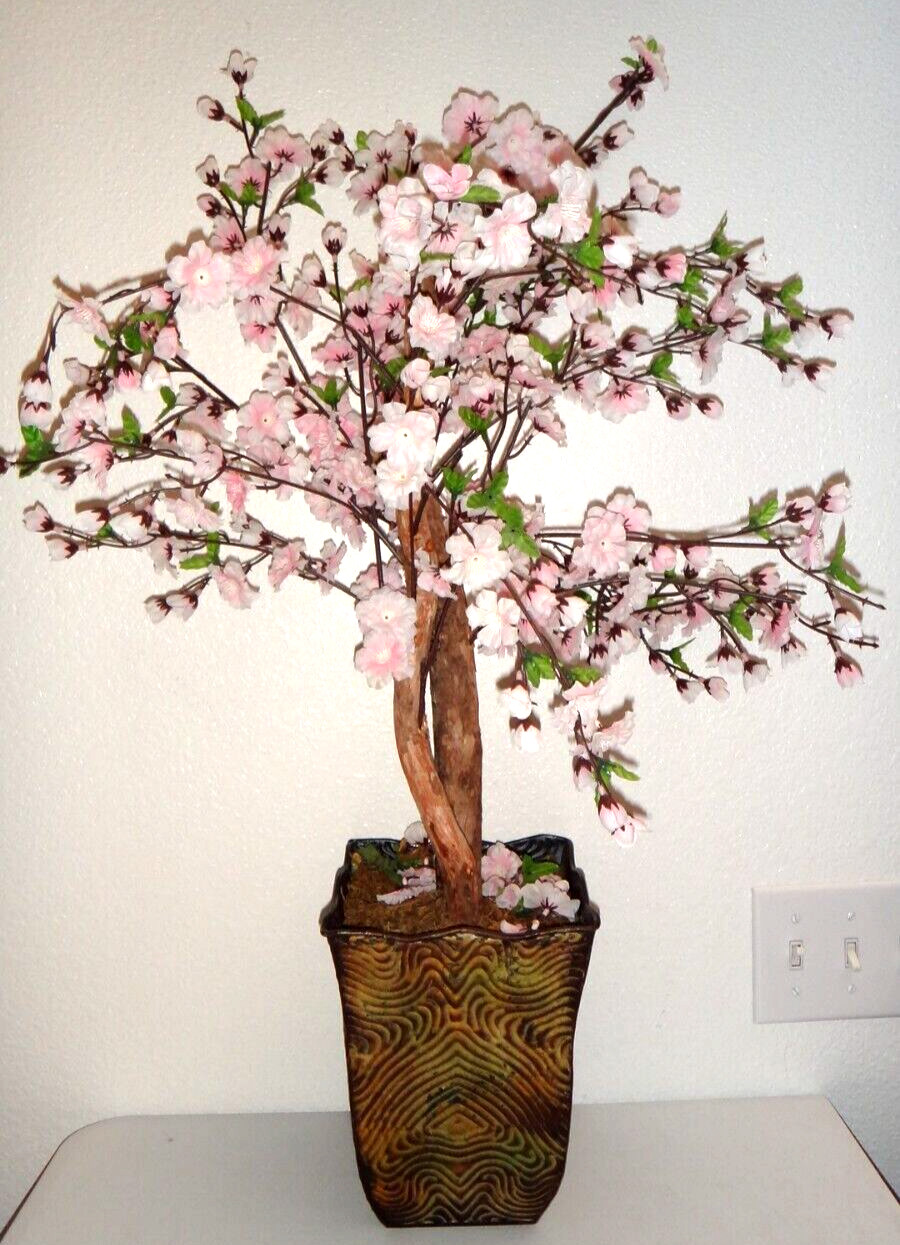 Artificial Cherry Blossoms Tree Japanese Sakura in Metal Pot Pink Flowers Decor