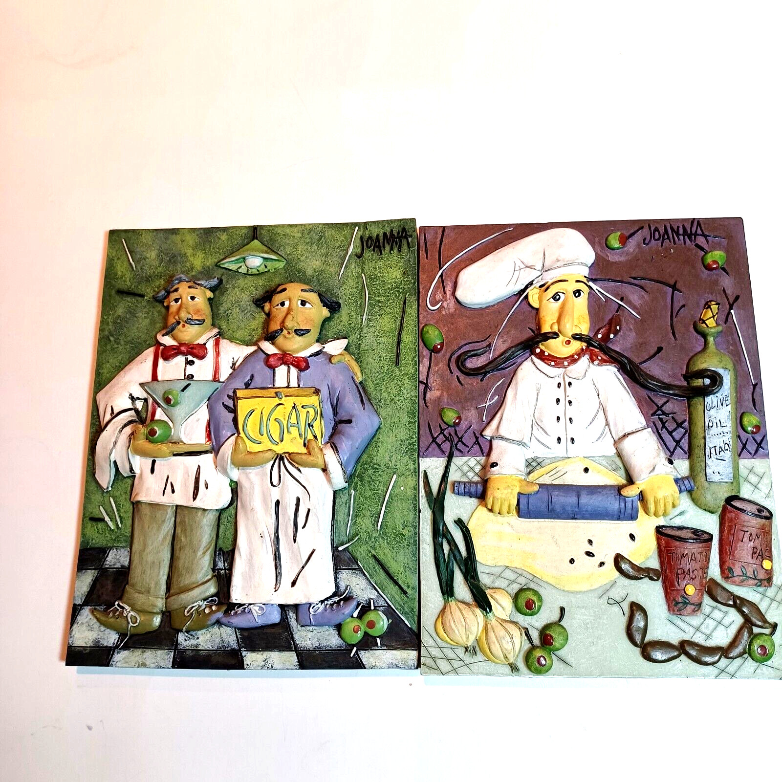 Joanna Charming 3D Chef and Waiters Wall Decor Plaque Tile See Description