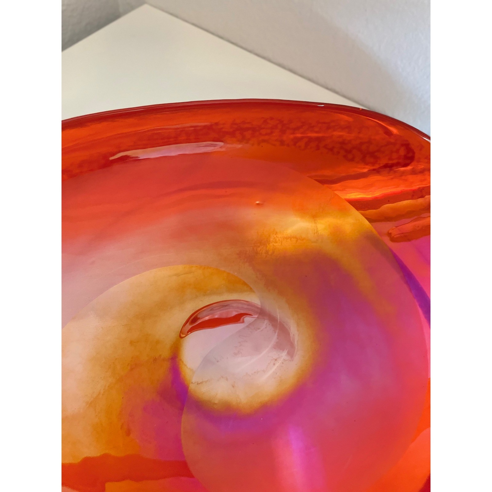 Murano Glass Red Orange Fuchsia Swirl Oval Decorative Bowl Made in Italy
