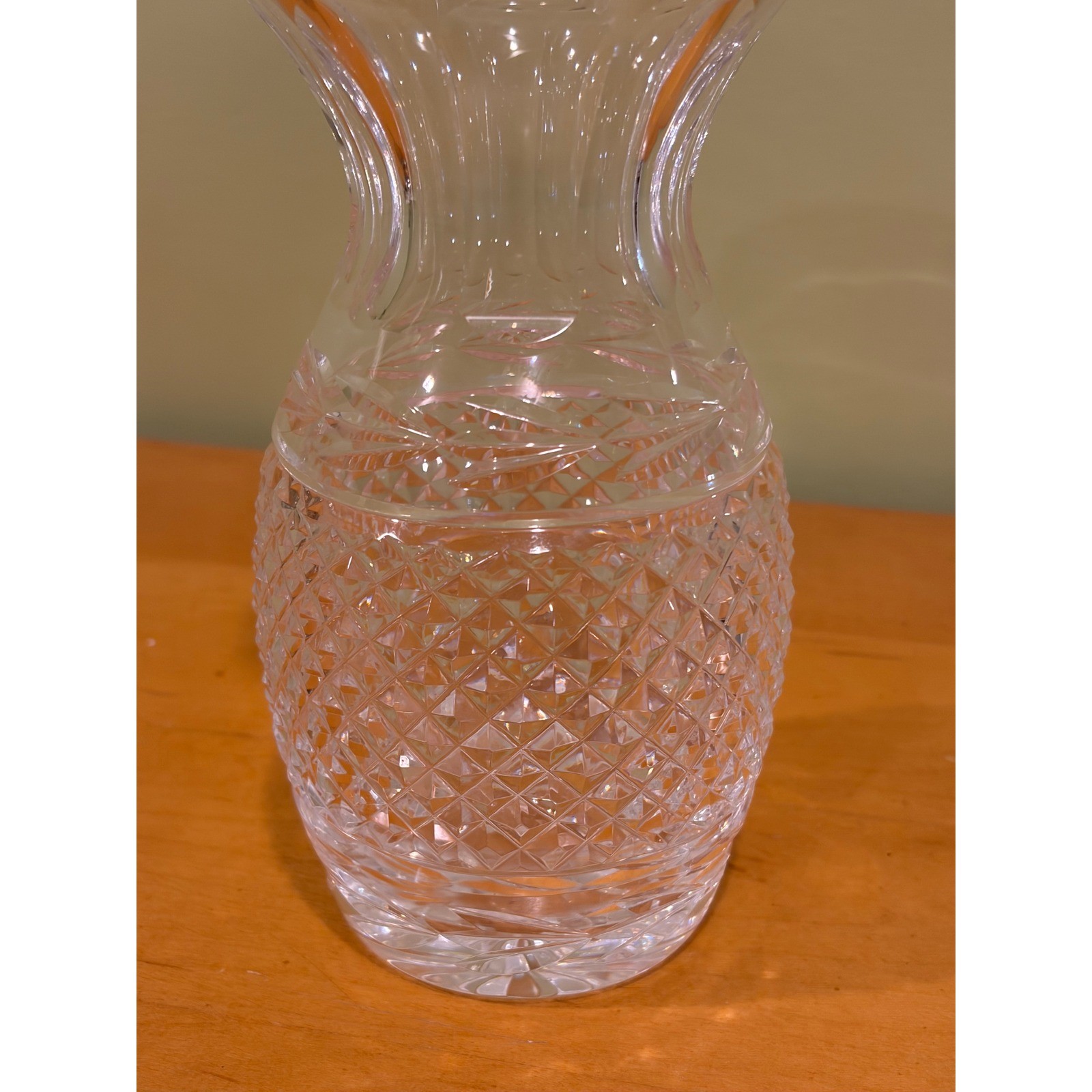 Vintage Clear Cut Lead Crystal Pineapple Vase Flared Rim 7.5 Inch small chip**