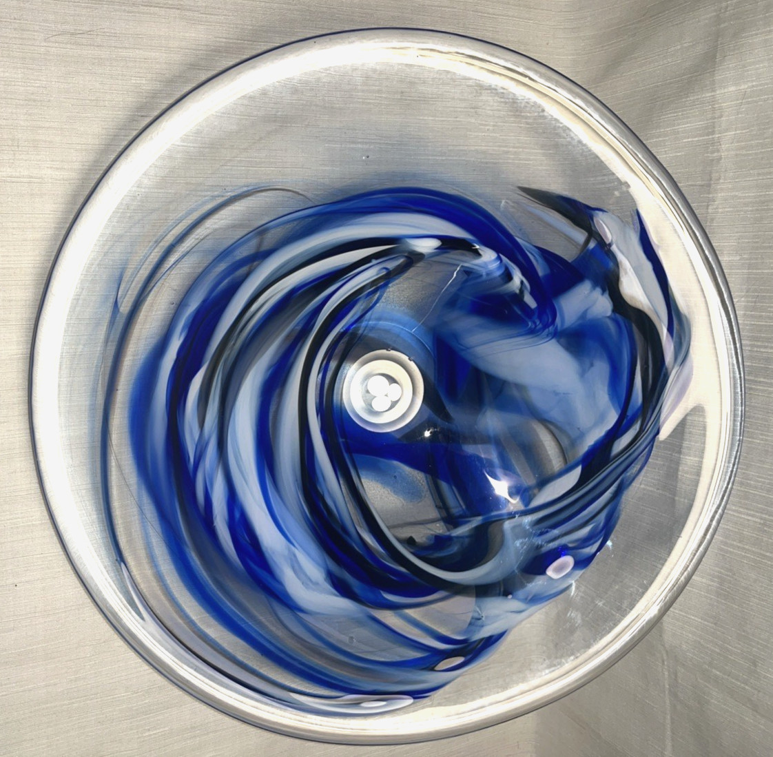 Kosta Boda Large Low Bowl Tempera Blue Anna Ehrner Sweden Swedish studio glass