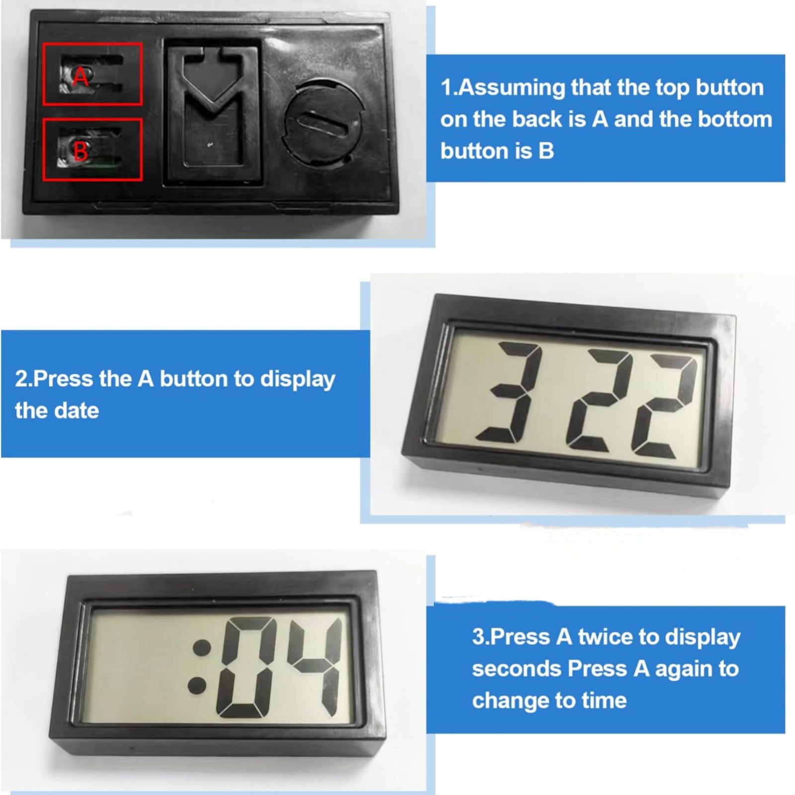 3PCS Small Digital Clock Mini Adhesive Stick On For Car Home Office Use New Set